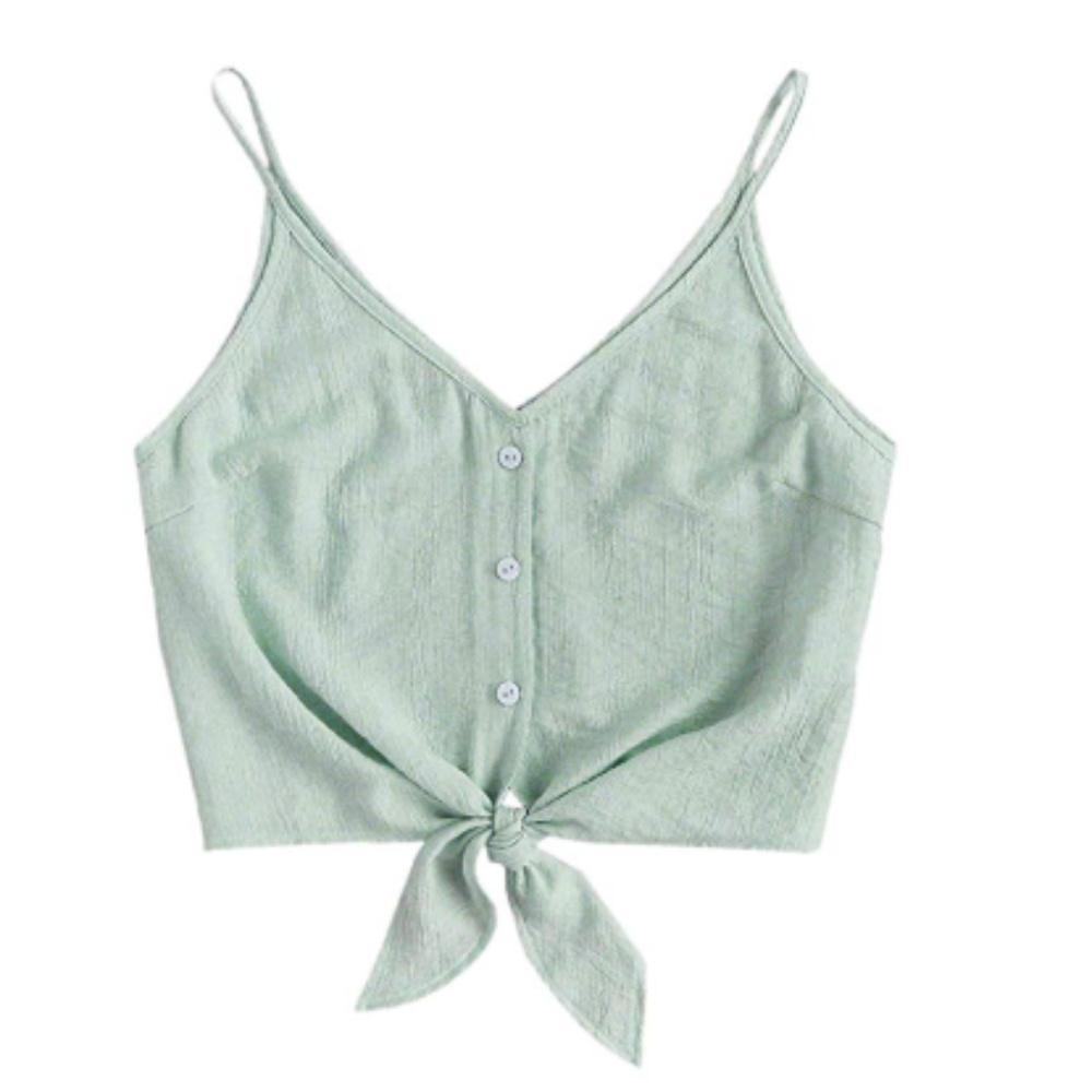 Women's V Neck Button Crop Top Camisole